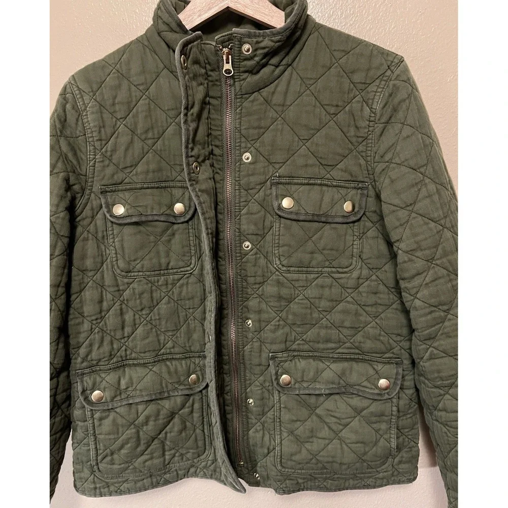 J.Crew‎ Cotton Quilted Downtown Field Jacket in Olive Green Women's Size Medium
